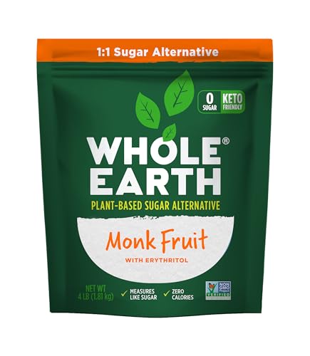 WHOLE EARTH Monk Fruit Sweetener with Erythritol, Plant-Based Sugar Alternative, 4LBS