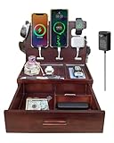 Multi-function Wooden Desk Organizer with Drawers: Our innovative nightstand organizer for men, women offers a clever and stylish way to keep you a easier life. It features multi USB charging station for multiple devices (phone,watch,earbuds etc), th...