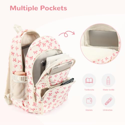 Image of Coquette Bow Backpack - Cute Kawaii Backpack Set Aesthetic Daypack Coquette Rucksack (A01 Bow Pink)