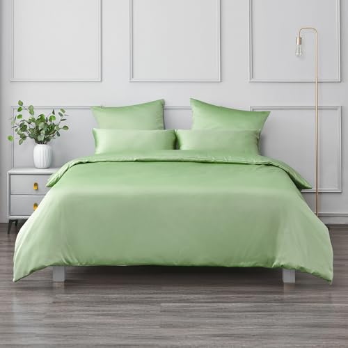 Dreamaker Matte Satin Single Quilt Cover Set Hypoallergenic Breathable Silky Like Smooth Feel Duvet Cover Anti-Pilling Bedding Set Wrinkle Resistant Lightweight Doona Cover & Pillowcase - Sage Green