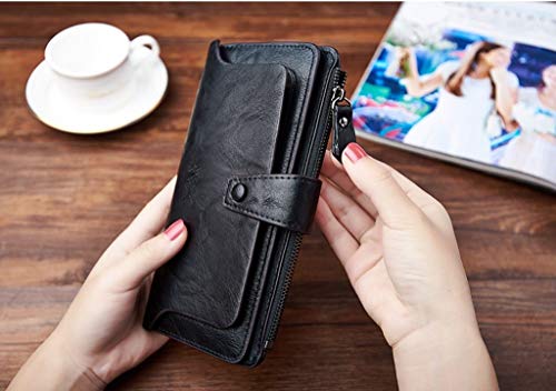 FMURY New Women's Wallet, Long Retro Oil Wax Leather Multi-Function Wallet (19 * 9 * 3cm)(D)3