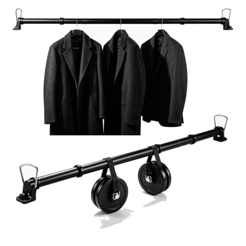 Heavy Duty Car Clothes Hanger Bar - Telescopic Clothes Rack from 30 to 63 Inches 120lbs Max Load with Anti-Slip Rings for Car SUV Truck RV