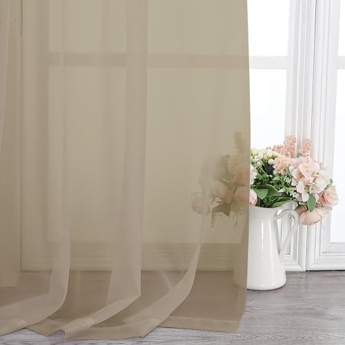 Image of Chyhomenyc Taupe Sheer Curtains 63 Inch Length 2 Panels, Light Filtering Airy Rod Pocket Window Curtain Treatment Drapes for Bedroom Living, Each 42Wx63L Inches