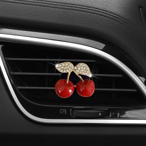 Image of Cherry Car Air Vent Freshener Perfume Clip, Rhinestone Car Air Outlet Fragrance Perfume Clip Freshener, Bling Cute Car Accessories Car Decoration for Women,Air Fresheners,Car Decor (Cherry Flavor)