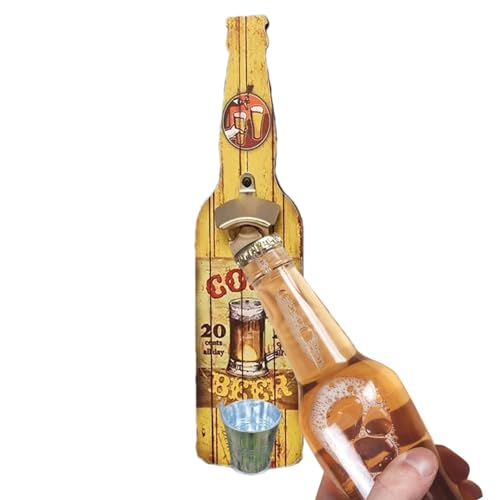 GjnjfdF Apribottiglie da parete con raccoglitore, apriscatole a parete | Apriscatole da appendere al muro - Apribottiglie da birra con raccoglitore, perfetto per il fidanzato, il nonno, il marito, lo