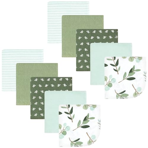 Image of Hudson Baby Unisex Baby Flannel Cotton Poly Washcloths, Eucalyptus 10Pk, One Size