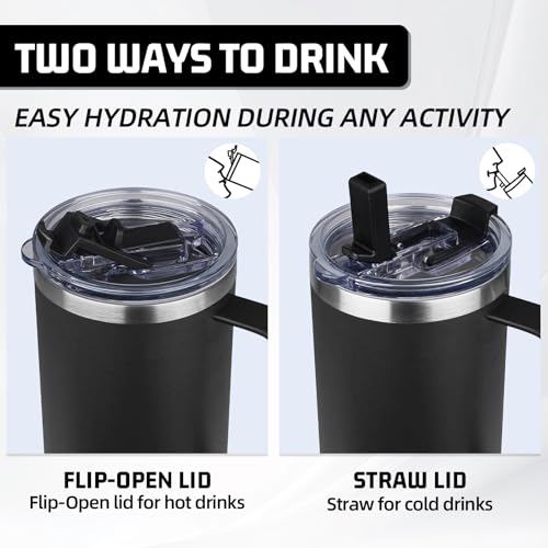 Image of 40 oz Tumbler with Handle and Flip Straw, 100% Leakproof Insulated Tumbler with Lid and Straw, Stainless Steel Travel Coffee Mug, Insulated Coffee Thermal Cup for Cold and Hot (Black)
