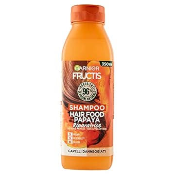 Garnier Fructis Hair Food Papaya Riparatrice, Shampoo per Capelli danneggiati, 96% di Ingredienti di Origine Naturale, Senza Siliconi, 350 ml