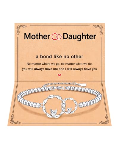 Image of Eryuor Silver Interlocking Circles Bracelet for Sister Mother Daughter, Birthday Christmas Valentines Day Gifts for Women