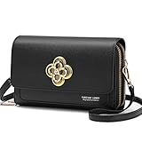 Eslcorri Klein Handy Umhängetasche - Damen Kleine Umhängetasche PU Leder Handytasche Crossbody Schultertasche Reisepass Geldbörse mit Kartenschlitz Verstellbar Abnehmbar Schultergurt, Schwarz