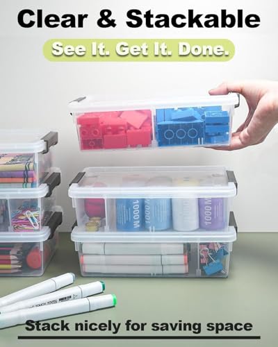 Image of 6 Pack Extra Large Pencil Box with Removable Divider, Thickened Pencil Case Bulk, Clear Crayon Marker Organizer Stackable Plastic Small Storage Containers for Pen Craft School Supplies(Grey)