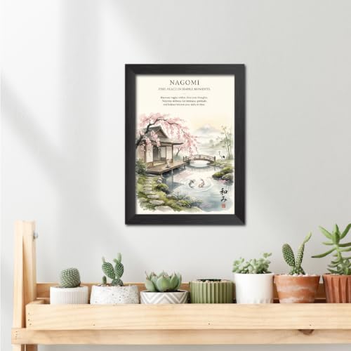 Image of TenorArts Japanese Philosophical Quotes Photo Frame Painting, Nagomi Poster Framed Wall Hanging Decor Paintings For Bedroom Living Room Home and Cafe, Minimal Drawing Framed Posters for Decorations (9x12 inches)