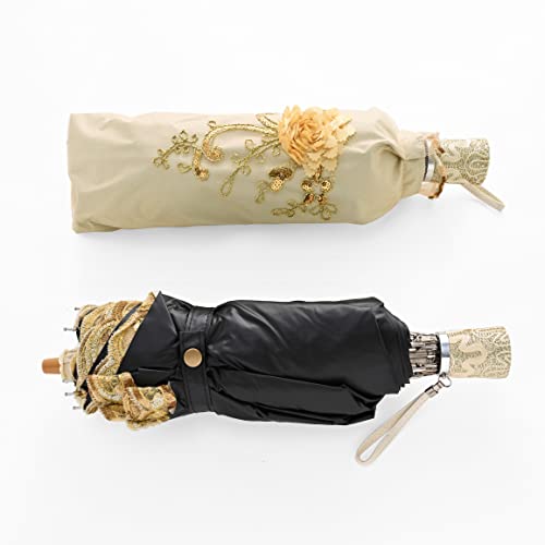 Babeyond Lace Parasol Ultraviolet-Proof Folding Umbrella Upf50+ Vintage Flower Embroidery Umbrella For Wedding Party And Photo Shooting (Champagne) #TOP5