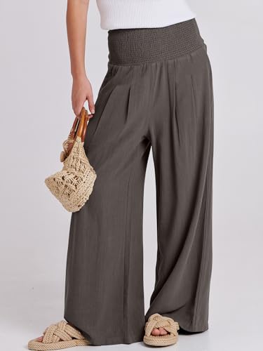 Image of ANRABESS Women Linen Palazzo Pants Summer Boho Wide Leg High Waist Casual Lounge Pant 2026 Beach Travel Vacation Outfits
