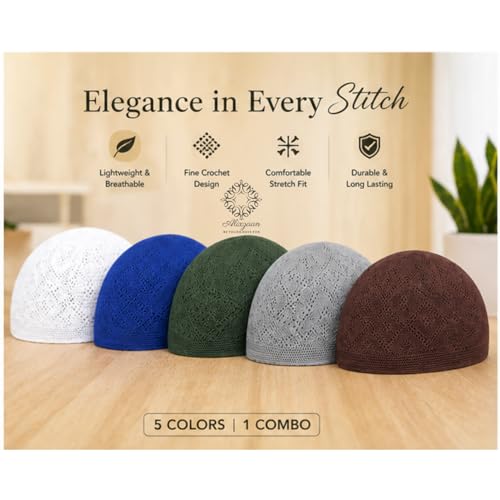 Image of Crochet Islamic Namaz Topi, Lightweight and Breathable, Comfortable Stretch Fit, 5 Colours Combo Pack Random Color(As per Availability)