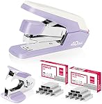 Deli Effortless Desktop Stapler, Heavy Duty Stapler, 40-50 Sheet Capacity, One Finger, No Effort, Includes Staples & Staple Remover, Violet