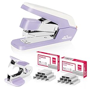 Deli Effortless Desktop Stapler, Heavy Duty Stapler, 40-50 Sheet Capacity, One Finger, No Effort, Includes Staples & Staple Remover, Violet