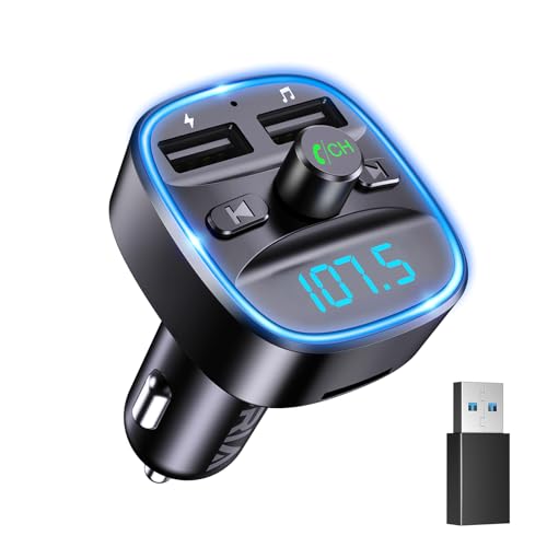 ORIA Transmisor FM Bluetooth 5.3 para Coche, Manos Libres para Coche Inalámbrico Reproductor MP3, Adaptador de Radio con Dual USB,QC3.0 Carga Rápida, Acepta Tarjetas SD USB y Flash Drive