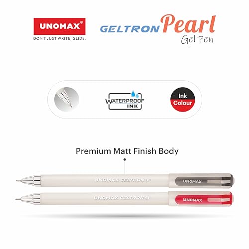 Image of UNOMAX Geltron Pearl 20 (10 Black & 10 Red) | Professional Ergonomic Design for Daily Use, Exam-Friendly | Fast-Flowing Ink, Writing Precision, Budget-Friendly,