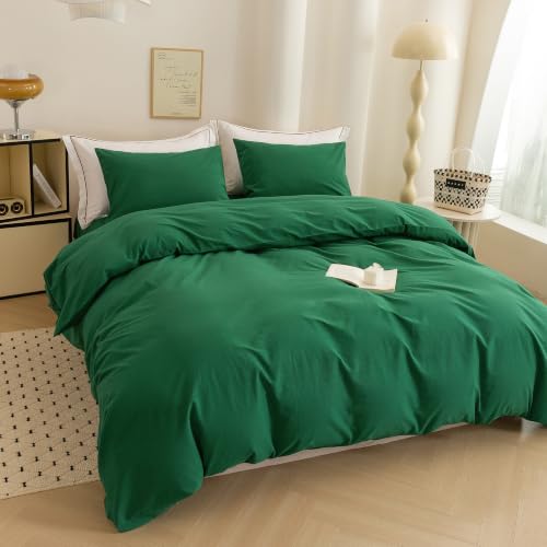 Image of Emerald Green Duvet Cover King 3 Piece Soft & Breathable Comforter Cover