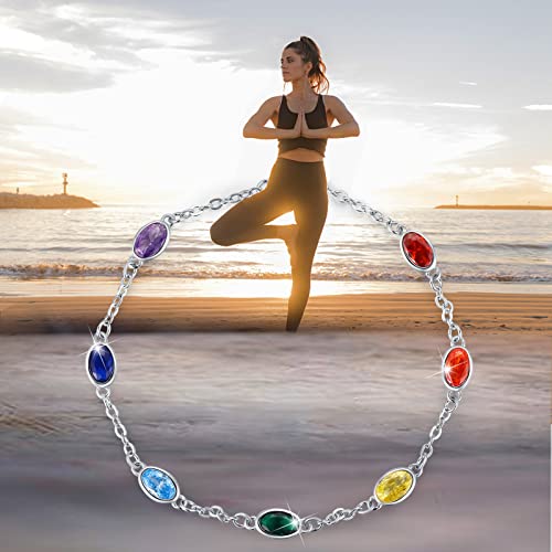 Chakra Ankle Bracelet Sterling Silver Oval Chakra Anklet 7 Chakra Ellipse Summer Beach Anklet Bracelet Link Hot Wife Ankle Bracelet Birthday Christmas Gifts For Women Wife Girlfriend #TOP5