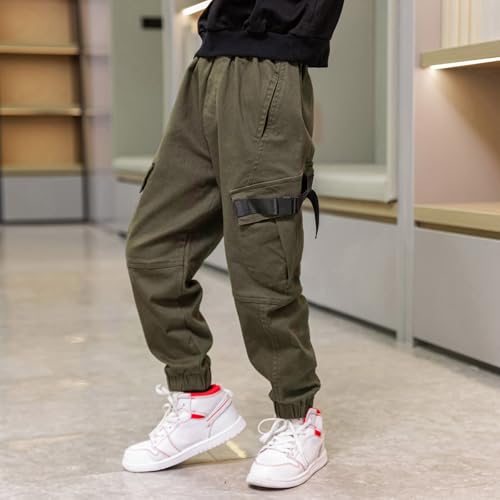Image of Boys Cargo Pants Cotton Casual Pants Elastic Waist Hiking School Uniform Sweatpants Joggers