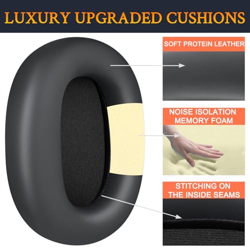 Image of SOULWIT Earpads Replacement for Sony WH-1000XM6(WH1000XM6) Noise Canceling Headphones, Ear Pads Cushions with Soft Protein Leather and High-Density Memory Foam - Black
