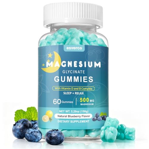 Esverco Magnesium Glycinate Gummies 500mg No Melatonin Blueberry 60 Count