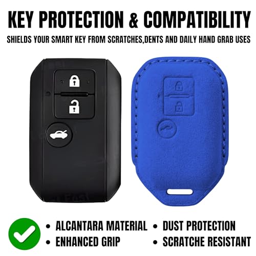 Image of KMH Alcantara Car Key Cover Compatible for Maruti Suzuki Swift, Dzire, Baleno, Ertiga 3 Button Shell Case Holder Full Key Protector Smart Keycover (D3) Blue - Pack of 1