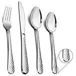 Cutlery Set, 24 Piece Hammered Flatware Cutlery Sets, Stainless Steel Silverware Set for Home/Office/Party, Knife Fork Spoon Eating Utensils Set Service for 6, Mirror Polish & Dishwasher Safe