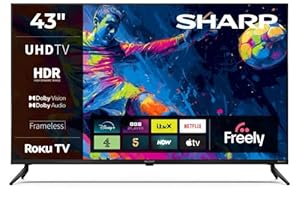 Sharp 43-inch 4K Ultra HD Frameless LED Roku Smart TV Dolby Vision HDR HDMI eARC Freely Included 43HJ4325K (HJ Series)