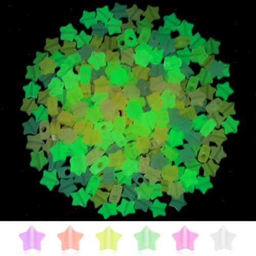 500 cuentas espaciadoras de estrella grandes de 0.472 in que brillan en la oscuridad, cuentas espaciadoras acrílicas coloridas en forma de estrella a granel para joyería, pulsera
