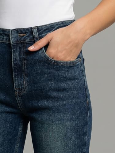 Image of Urbano Fashion Women's High Rise Straight Fit Washed Jeans Non-Stretchable