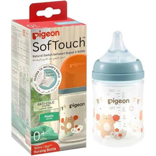 Pigeon Softouch Wide Neck Peristaltic PLUS Nursing Bottle SS Nipple Size BPA Free 0 + Months 160ml