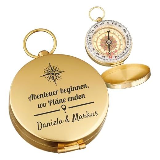 polar-effekt Gold Kompass aus Metall mit Gravur - Hochzeitsgeschenk für Paare - Geschenk zur Hochzeit und Verlobung - ideal zum Wandern