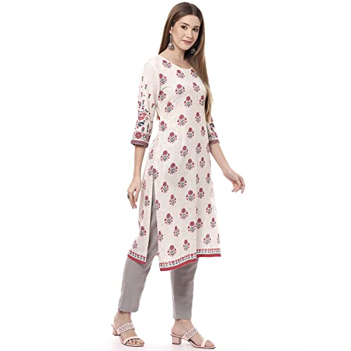 Image of Rangriti Off White Poly Cotton Straight Kurta for Women