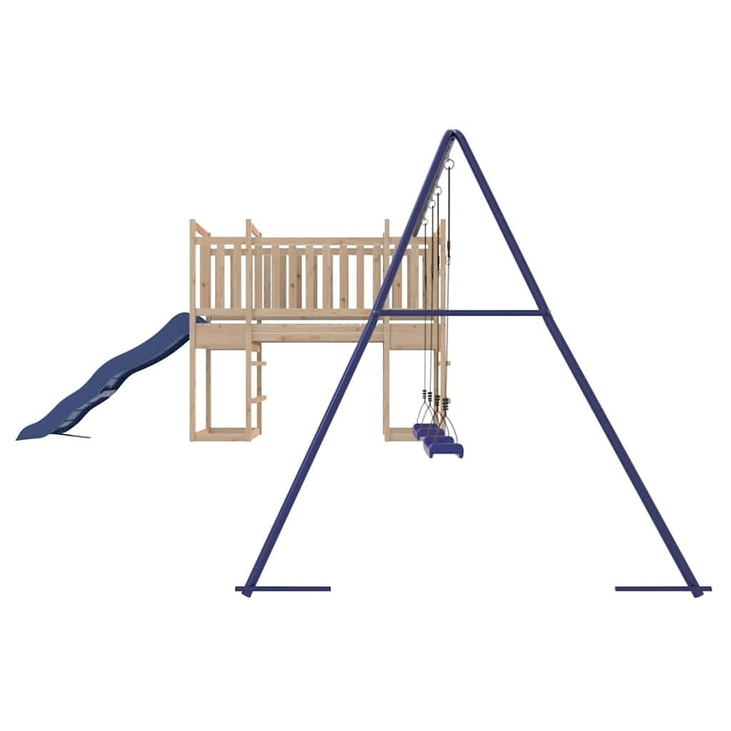 Spielturm Massivholz Kiefer mit Doppelschaukel, Wellenrutsche, Sandkasten und Klettergerüst, Outdoor Garten Spielhaus für Kinder, stabile Konstruktion, wetterfestes Holz