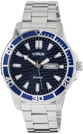 RH357AX9 - Reloj analógico de cuarzo para hombre con correa de metal, color azul, pulsera, Azul, Pulsera