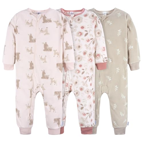Gerber Baby Girls' Flame Resistant Fleece Footless Pajamas 3-Pack