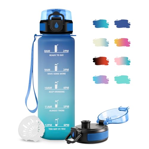 JAPORIA Gourde Sport 500ml, Gourde avec Filtre sans BPA, Étanche et Réutilisable, Bouteille d'eau de Motivation avec Marqueur de Temps, Bouteille Réutilisable pour l'école, Sport, Bureau, Camping