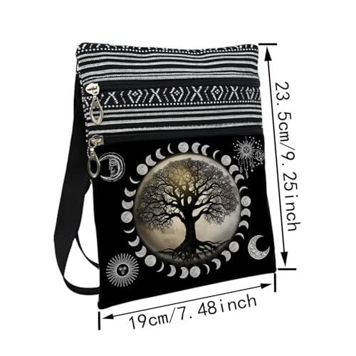 Image of Moon Tree of Life Messenger Bag Small Ethnic Pattern Printed Adjustable Strap Crossbody Zipper Pouch Moon Tree of Life Phone Organizer Wallet Cute Shoulder Handbag for Women