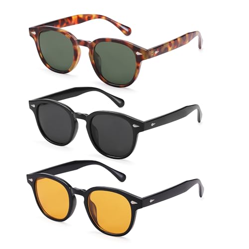 Hycredi Retro Round Sunglasses for Men Women - Vintage Circle Style Shades - 3 Pack Trendy Tinted Sun Glasses
