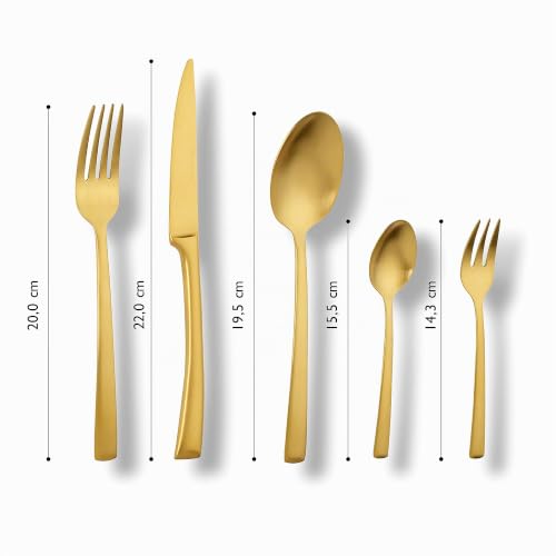 ECHTWERK Tafelbesteck Avelino, Gold Edition, 30-teilig, Essbesteck für bis zu 6 Personen, Edelstahl 18/10, mattiert… – Ansicht 4