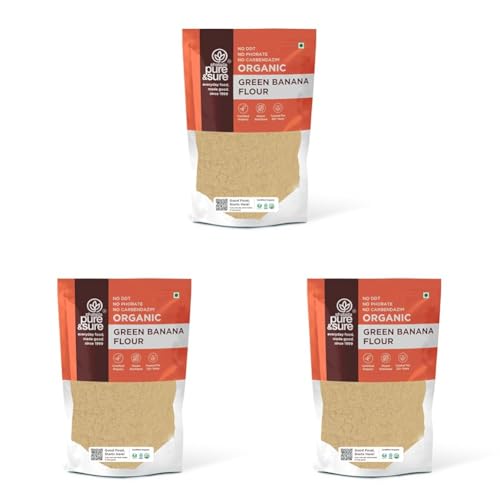 Image of Pure & Sure Green /Raw Banana Flour (Atta) 500G | 100% Naturally Processed Kela ka Atta | Vegan & Gluten Free | Maintains Cholesterol & Blood Sugar | Baking Flour (Pack of 3)