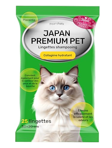 Japan Premium Pet Serviette de shampooing pour chat sans rinçage | Lingettes de toilettage qui fonctionnent comme un shampooing sec pour chat | Lingettes...
