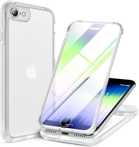 Image of Miracase for iPhone SE Phone Case 3rd /2nd Generation 2022 2020 Full-Body with Built-in Glass Screen Protector, Heavy Duty 360 Protective Shockproof Bumper Cover for iPhone 8 /SE, Purple