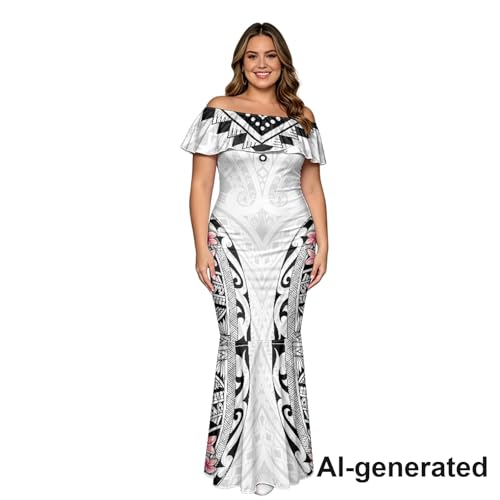 Image of Polynesian Dresses for Women Off Shoulder Maxi Dress Puletasi Samoan Dresses S-7XL