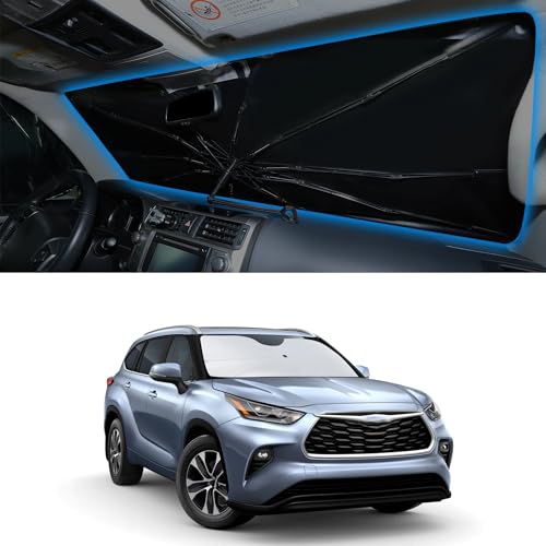 Image of Windshield Sun Shade Umbrella foe 2020-2026 Toyota Highlander | Full covered for windshield, Block UV Rays, Heat Reduction, Easy to install, Durable & Fold Up Small