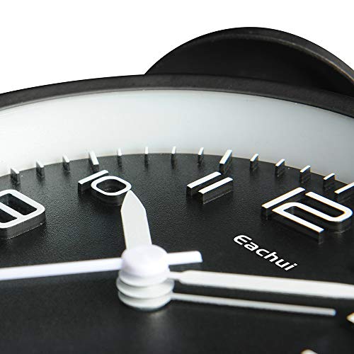 Image of Eachui Double Bell Alarm Clock with Night Light, Loud Alarm, Analogue Alarm Clock with Large Dial of 4 Inches, No Ticking, Silent, Alarm Clock Battery Operated, Retro Design (Black)
