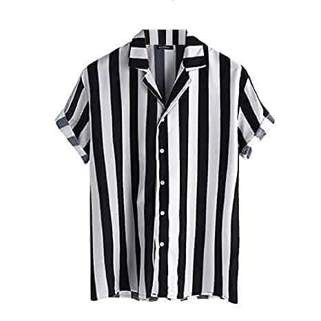 Image of Men's Striped Slim Fit Half Sleeves Stratchable Printed Shirt